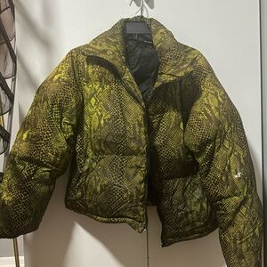 Green snakeskin puffer jacket